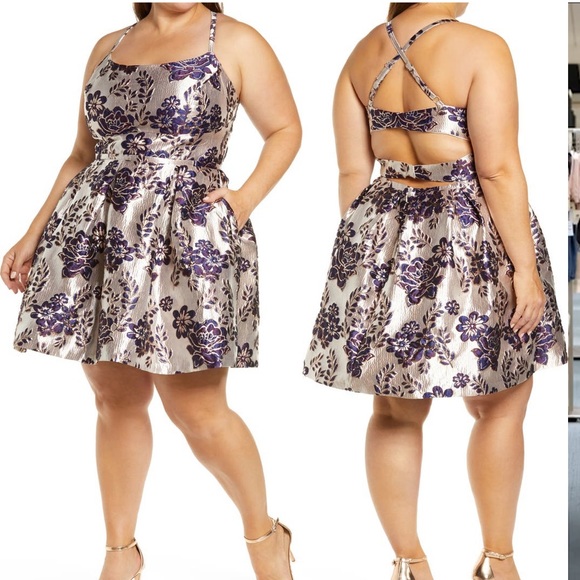 Brocade Fit & Flare Party Dress - Picture 3 of 4